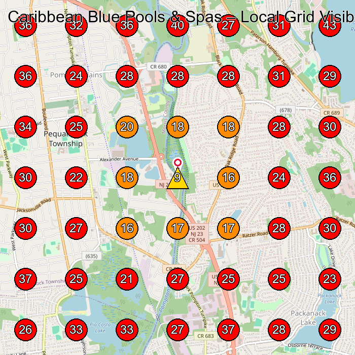 Caribbean Blue Pools & Spas GeoGrid visibility map for Swimming Pool Contractor in Wayne